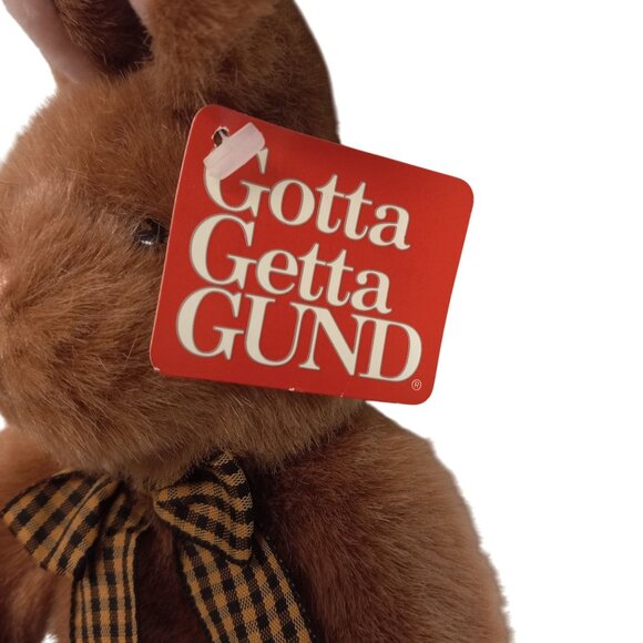 Gund Rudy Bunny Plush Brown Long Ears Checkered Bow Soft Stuffed Animal Toy NEW - Picture 6 of 7
